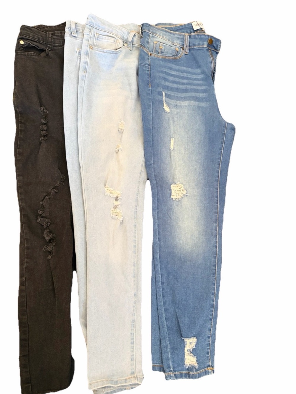 Fashion Nova Distressed Skinny Jeans - Black, Light Blue & Medium Blue - Size 11